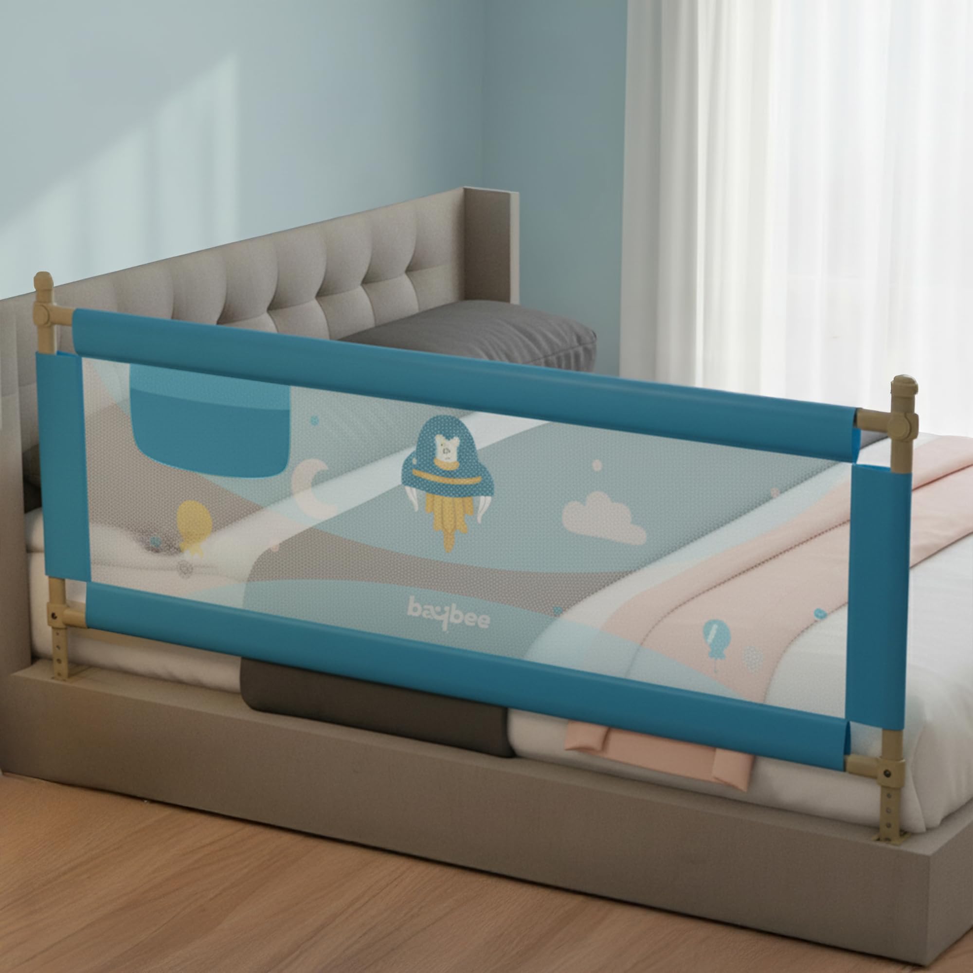 BAYBEE Bed Rail Safety Guard for Kids | Bed Railing for Baby Safety Fence with 7 Level Height Adjustable & Portable Bed Side Protector from Baby Falling Guard (6Ft, 1 Side, Blue)-image-23