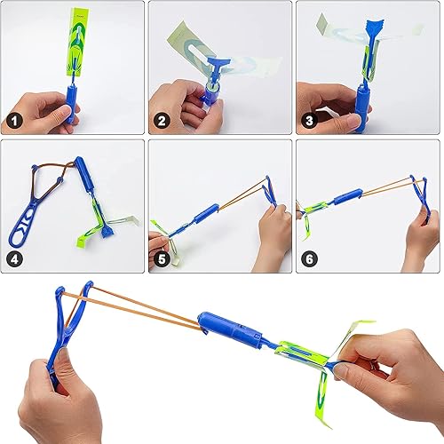 Miniatura 8 de s Slingshot LED Light Up Helicópteros, 6 helicópteros y 3 lanzadores - Como se ve en la televisión para niños unisex