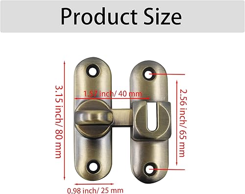 Miniatura 2 de Cerradura de puerta de granero de 90180 grados, pestillo de puerta corredera abatible de 3.15 pulgadas, cerradura de puerta deslizante de seguridad