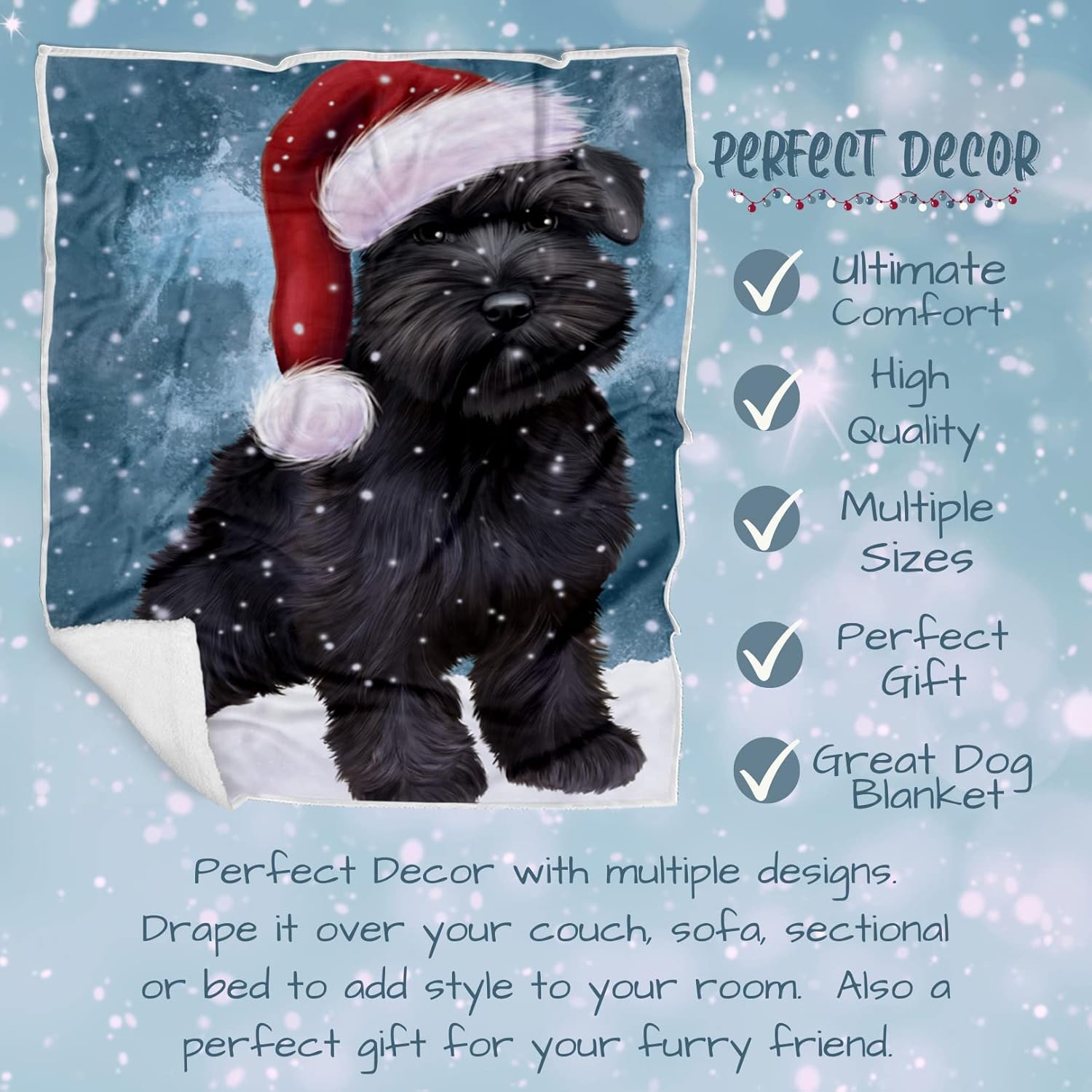 Schnauzer Dog Blanket - Let it Snow - Super Soft & Warm Pet Theme for Sofa or Bed, Warm Fleece, Sherpa or Woven Material, for Dog Lovers BLNKT163326 (30x40 Fleece)