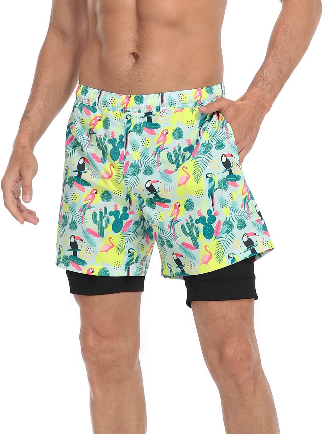 LRD Men's Swim Trunks with Compression Liner 5 Inch Inseam Quick Dry Swim Shorts