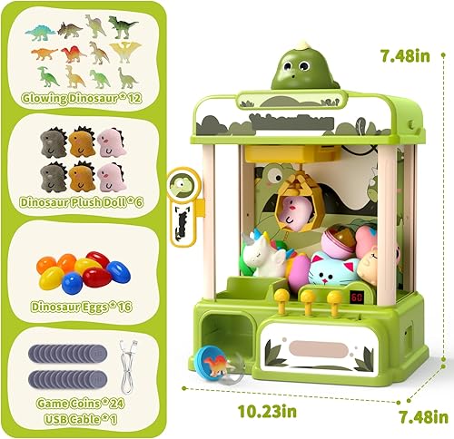 Miniatura 2 de Skirfy Máquinas de garra de dinosaurio para niños, máquina expendedora electrónica de juegos de arcada con 34 juguetes de dinosaurio y sonido,
