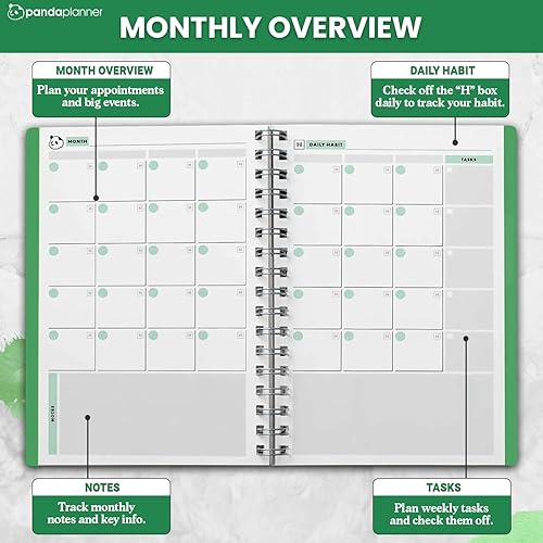 Vista 12 de Panda Planner 2025 Undated Daily Planner with Hourly Schedule 5.75" x 8.25" – 90 Days Daily Journal with Spiral Binding – To Do List Notebook with
