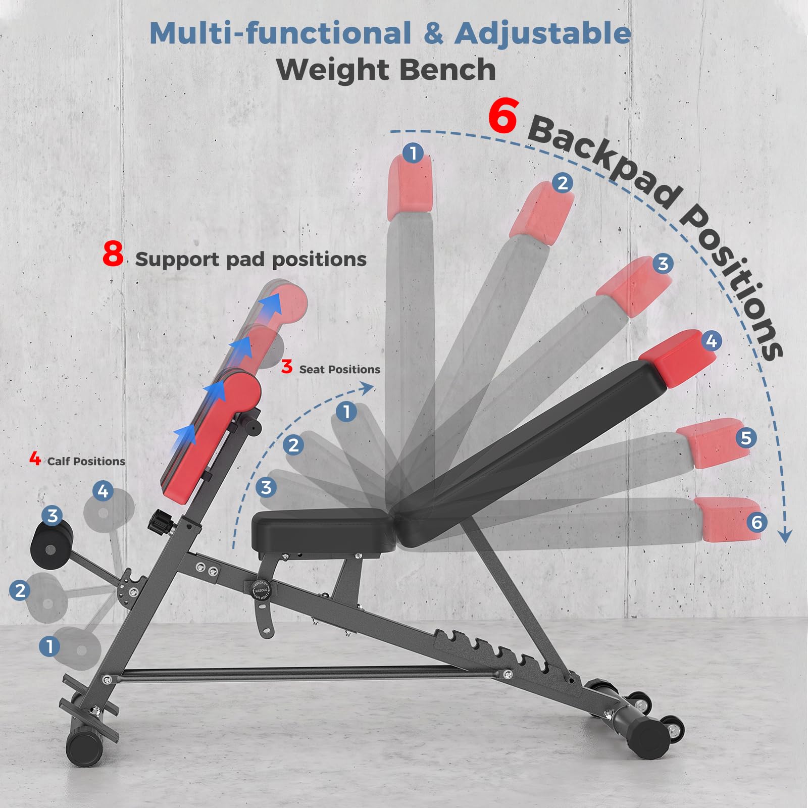 Adjustable Weight Bench, 660 LBS Workout Bench Press with 2 Wheels | Heavy Duty Chest Press Machine for Home Gym with Hyper Back Extension, for Incline Decline Sit Up Flat