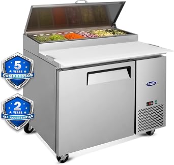 44" Commerical Pizza-Sandwich Prep Table Refrigerator - One Door Stainless Steel Refrigerator, 11 Cu.ft Capacity, Low Noise, Adjustable Shelves, Auto Defrost, Digital Temp Control