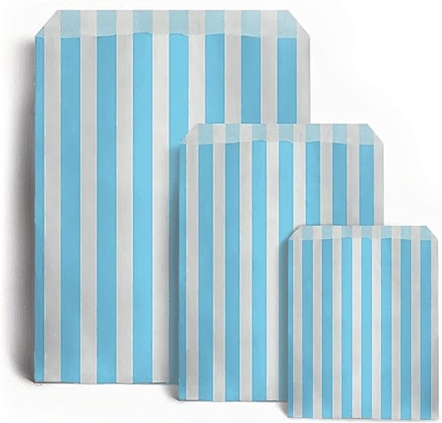 Sabco - 200 Blue Sweet Candy Striped Paper Bags 7 x 9" for Confectionary Party Favour Pick n Mix Wedding Sweets Gift Bag (200, 7 x 9")