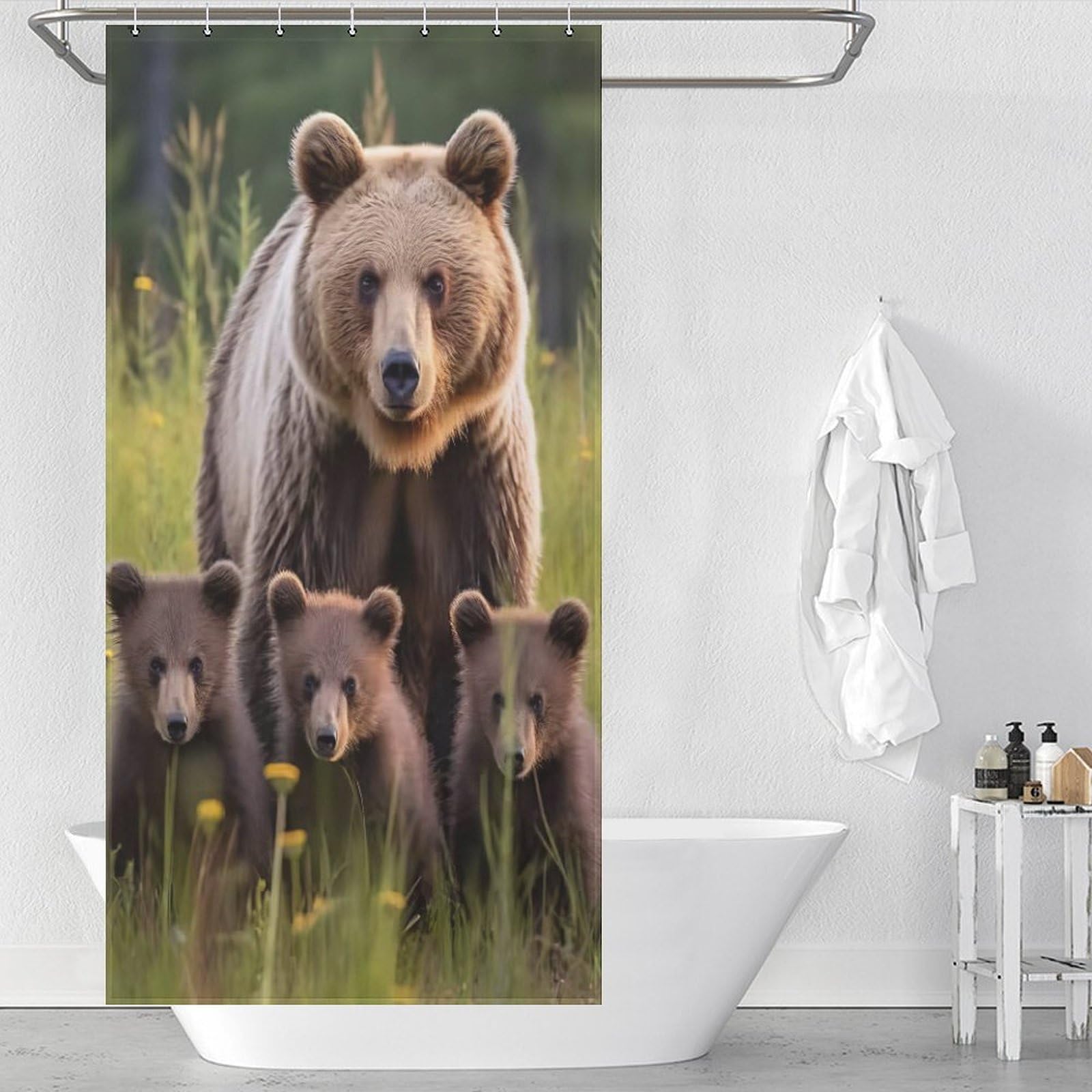 Rideau de douche ours anti-moisissure en tissu polyester lavable 92x183cm imperméable