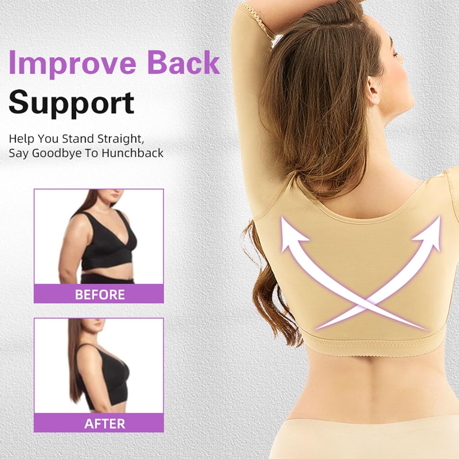 Women's Post Surgery Compression Sleeve Shapewear Crop Tops for Posture Corrector Arm Slimmer Shaper, Stage 2