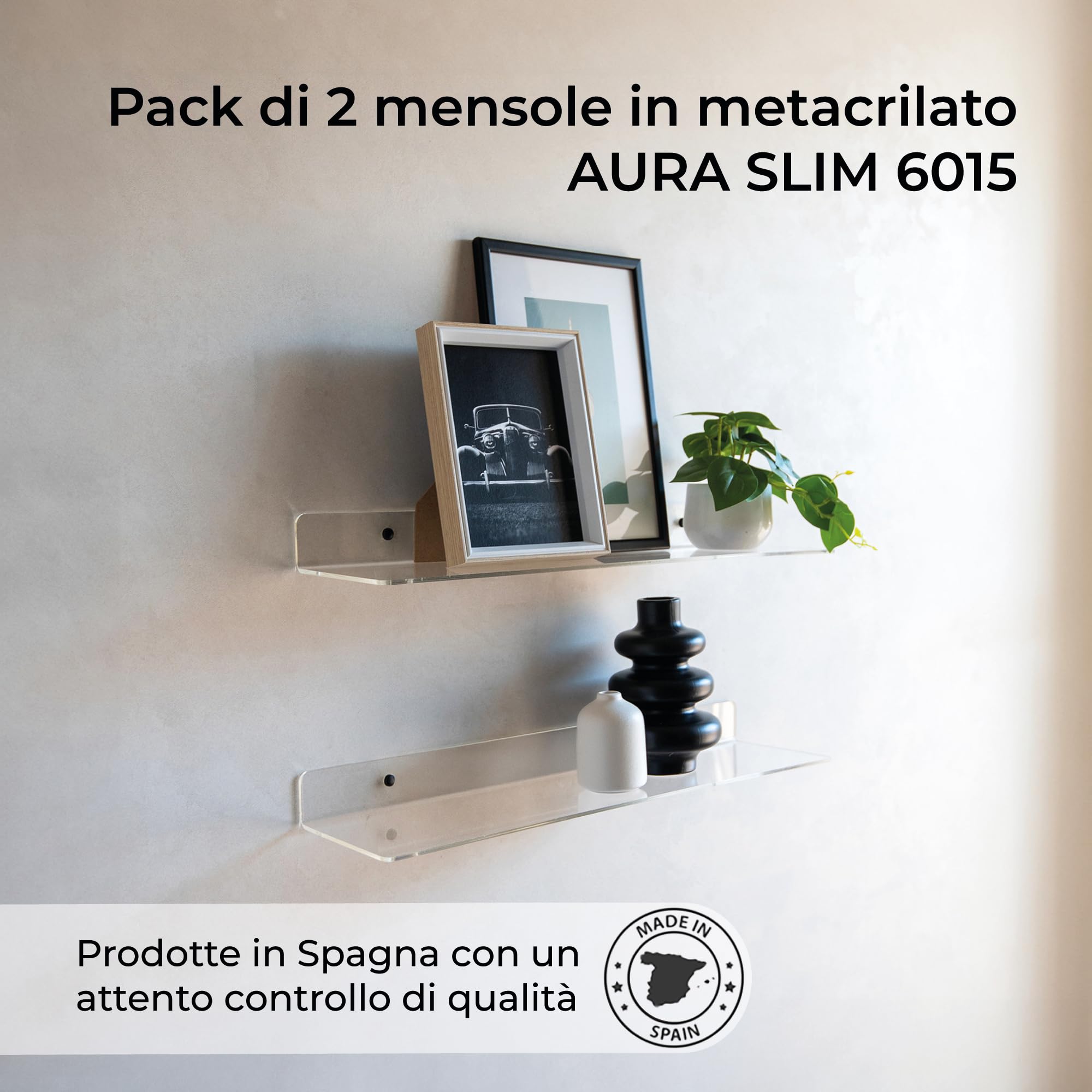 MILUKA Set di 2 Mensole da parete Acrilico Trasparenti 60 x 15 cm