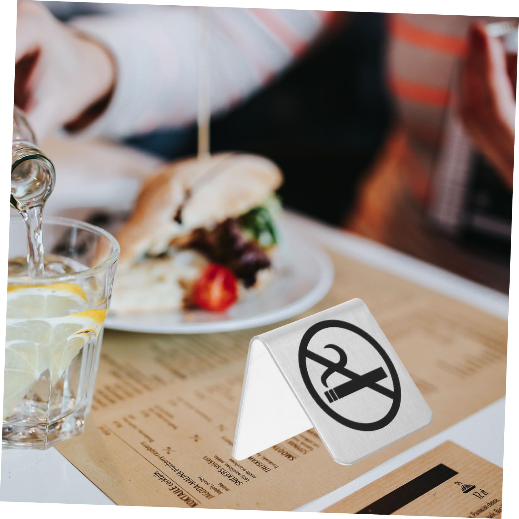 BEBEMOKO No Smoking Tabletop Cards Stainless Steel Sign Board for Parties Restaurants Banquets
