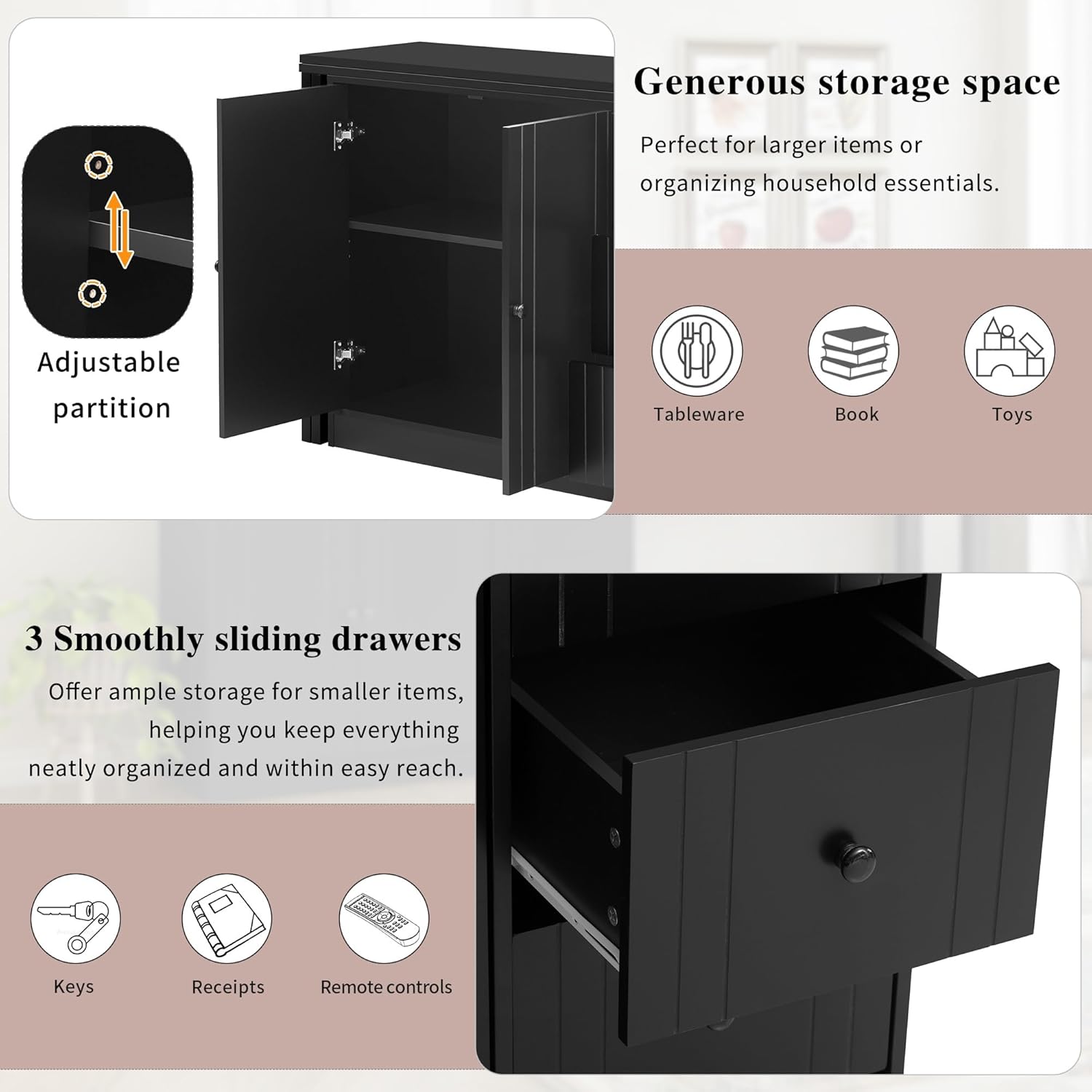 Sideboard That Effortlessly Converts Into A Dining Table and Adjustable Pull-Out Top for Flexible Use,Suitable for Study,Entrance and Living Room