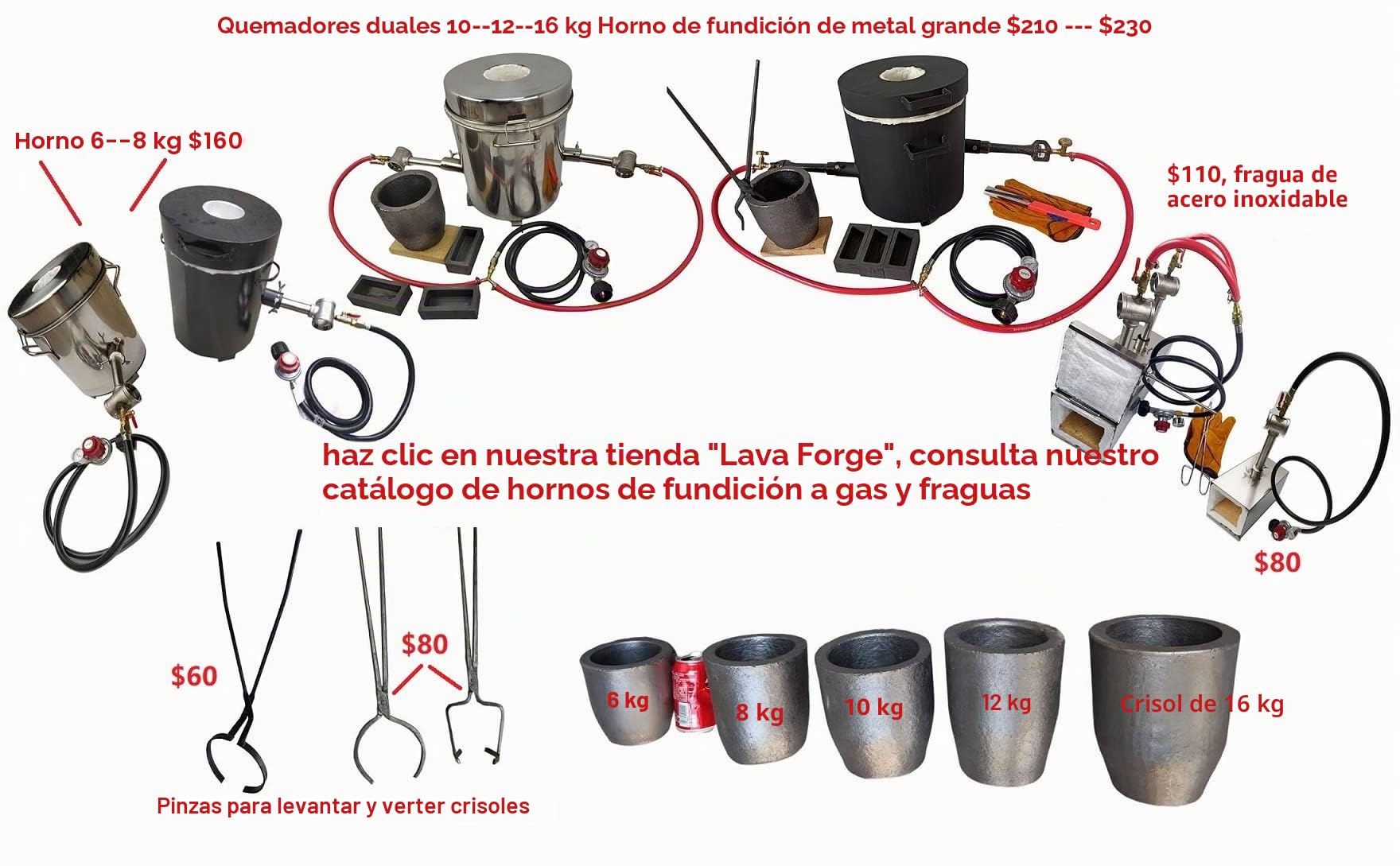 Quemador de gas para forjas de gas, 100.000 BTU, válvula de aguja de latón, propano de alta presión, GLP, gas butano, tubo de alimentación de 20,32 cm de largo