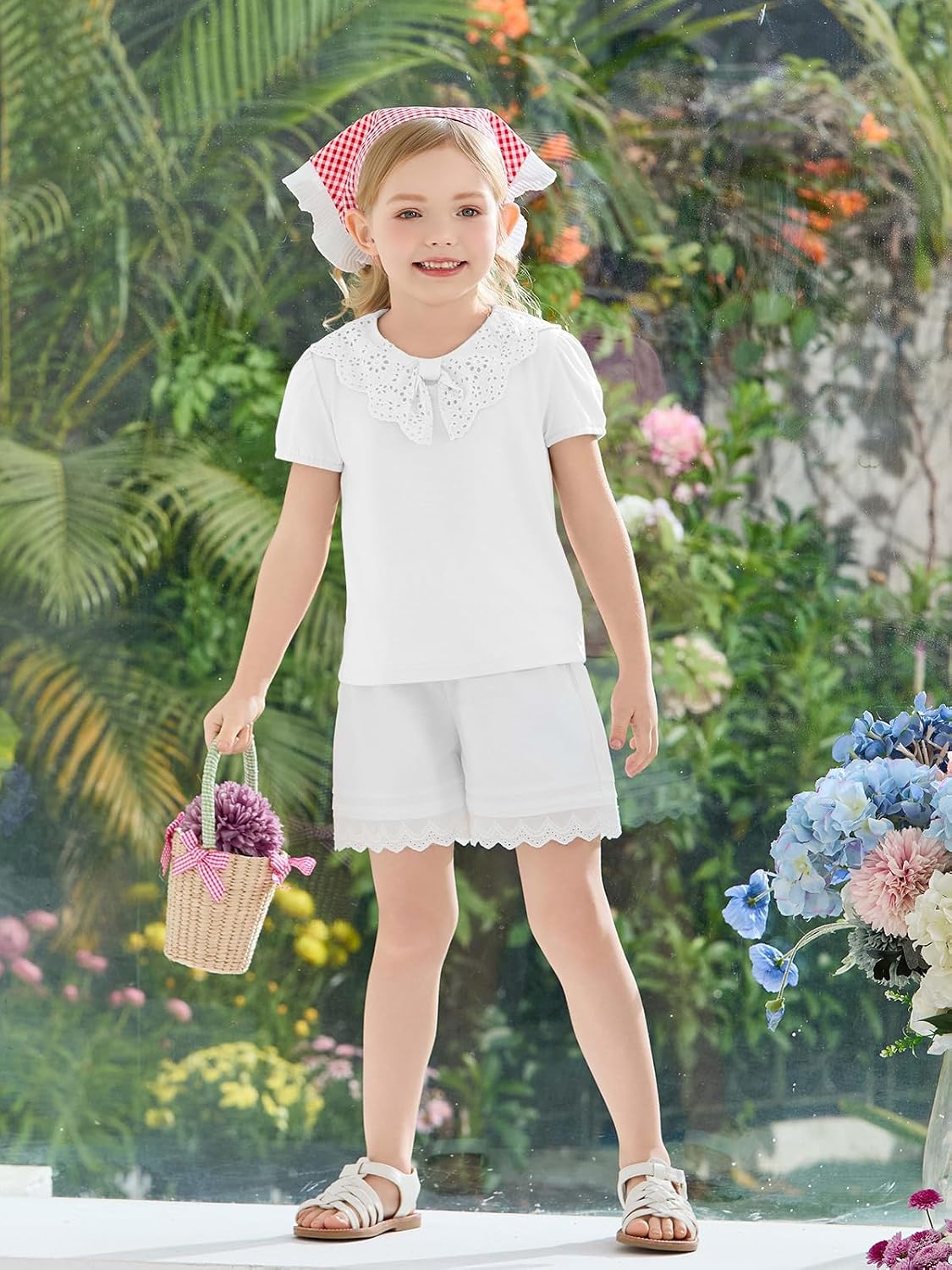 Toddler Girl Lace Peter Pan Collar T Shirts Baby Kids Cute Puff Short Sleeve Blouse Casual Tees Tops 9M-8Y