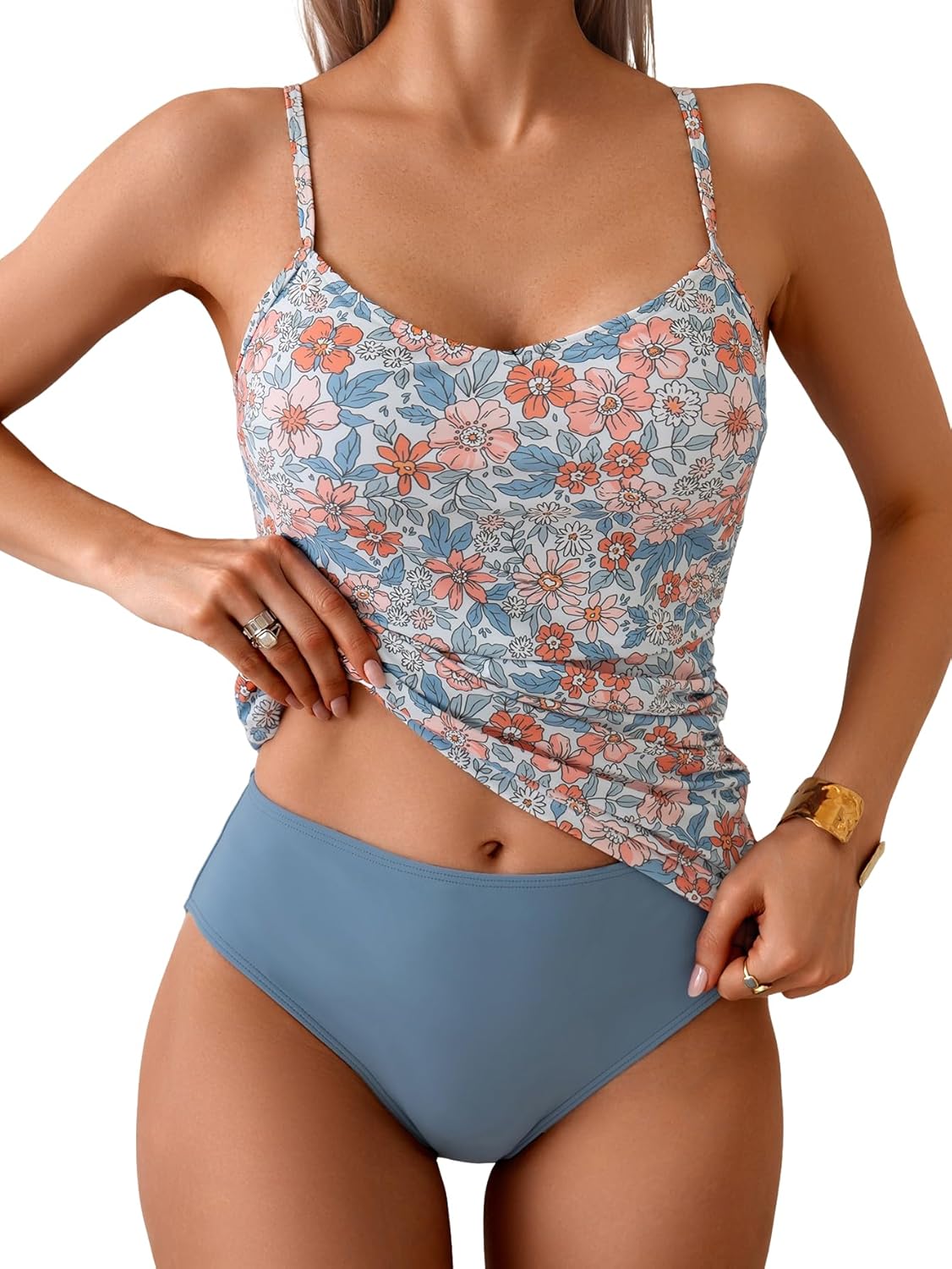 Eomenie Tankini Swimsuits for Women Two Piece Tummy Control Bathing Suit Slimming Modest Swimwear with High Waisted Bottom