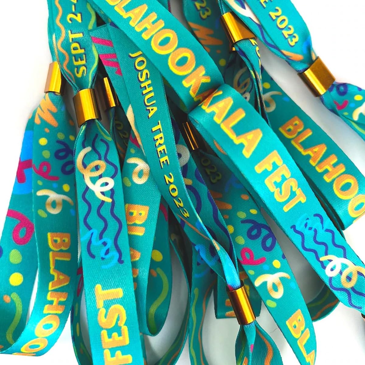 Pulseras de tela personalizadas para eventos, pulseras desechables de colores con texto, identificación para fiestas VIP