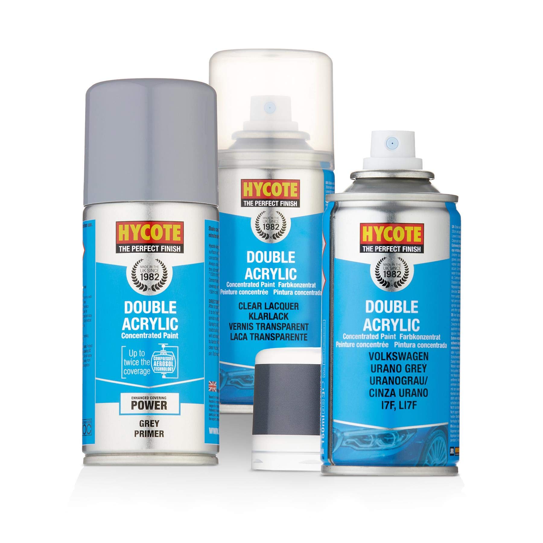 Motor World Grey Hycote Double Acrylic Vw Urano Paint + Primer & Lacquer Kit 150Ml