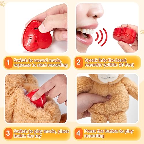 Miniatura 3 de Oso de peluche grabable con latido del corazón de 12 pulgadas, grabador de voz, juguete de peluche suave y mullido, regalo de muñeca para niños,