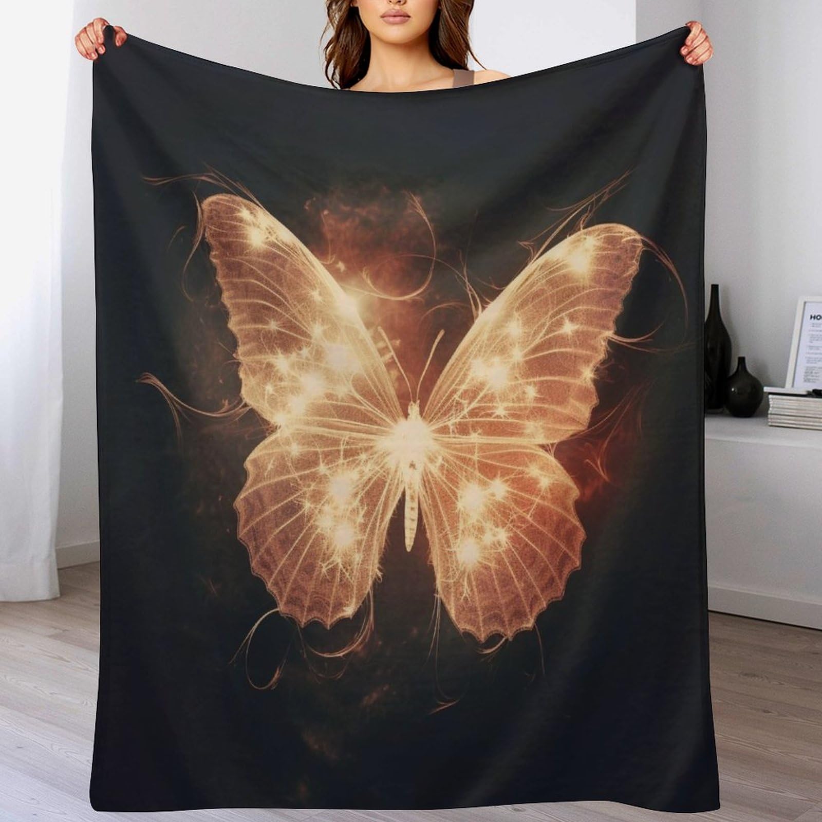 Couverture de salon en flannel isolante 130x150cm motif papillon