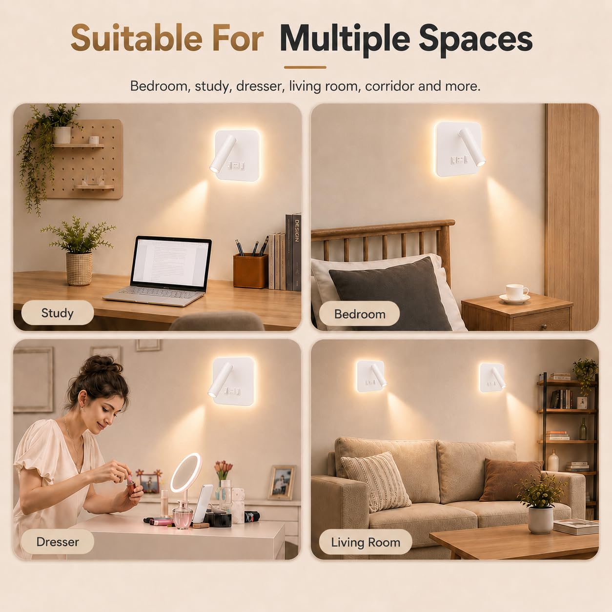 2Pcs Lámpara de Pared LED, Aplique de LED Luz de Lectura con Interruptor y puerto de carga USB,Luz de Lectura Junto a la Cama, Aplique de Pared Cabecera Ajustable Para Dormitorio Escaleras Salas