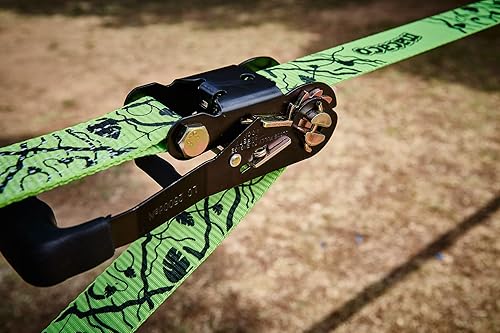 Miniatura 9 de Macaco Kit clásico Slackline, Slackline para niños y adultos con línea floja de 52.5 ft, línea de entrenamiento, protectores de árboles, trinquete,