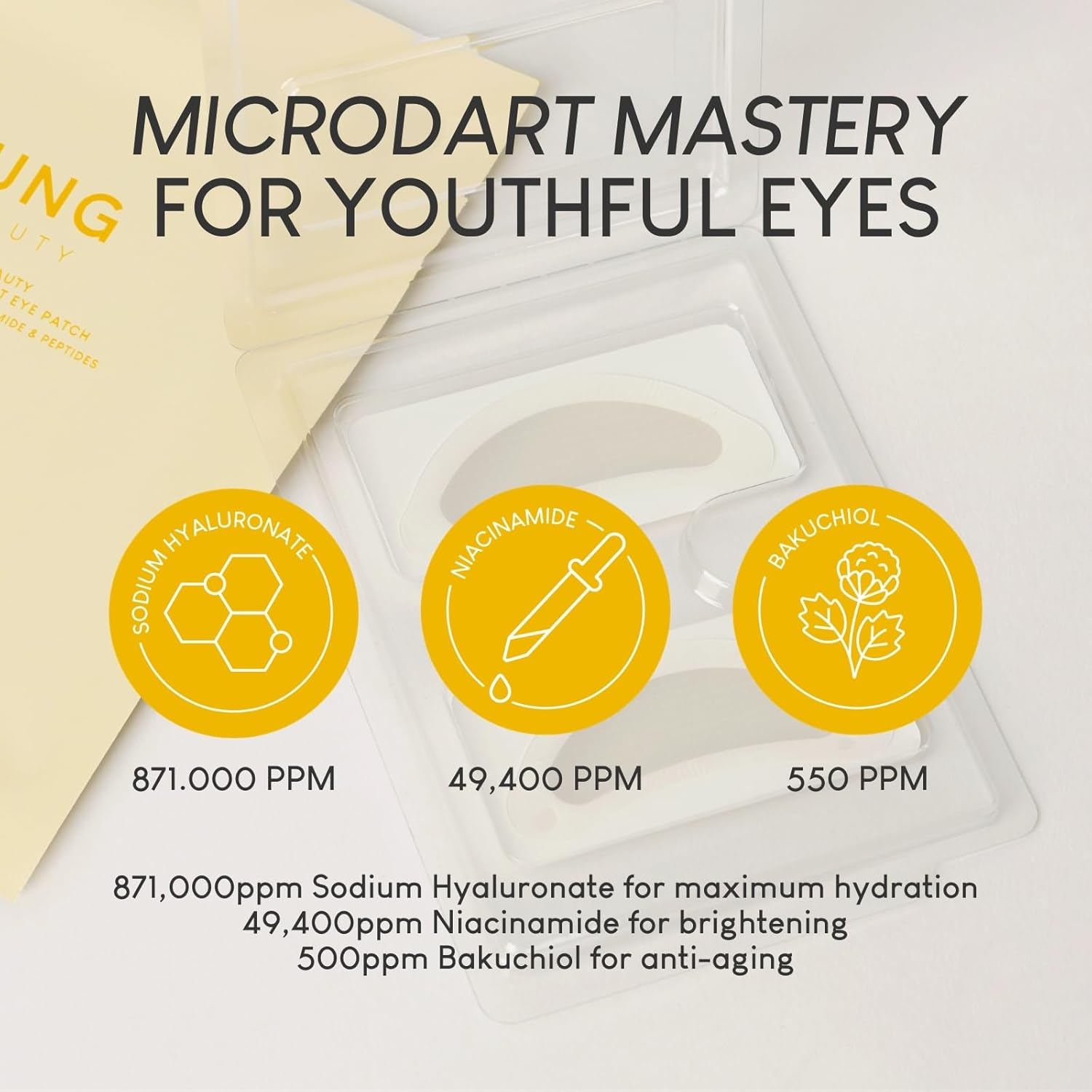 Jung Beauty Microdart Eye Patches (4 Pairs) - Bakuchiol, Niacinamide & Peptide Infused - Visibly Plumps, Hydrates & Smooths Under Eye Texture
