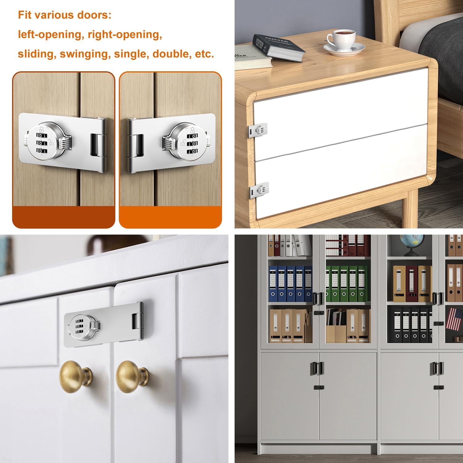 ETEKJOY Keyless Cabinet Lock 3-Digit Combination Password Hasp Latch Lock Twist Knob Wooden Drawer Cupboard Locker Gun-Safe Closet Box Home Office Security (Black, 3.5 Inch)