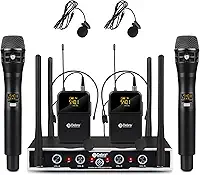D Debra Sistema de microfone de áudio sem fio Pro DU4004 UHF 4 x 16 canais ajustáveis, sem fio, lapela portátil, microfones, ideal para reuniões na igreja (2 unidades portáteis e 2 bodypack)