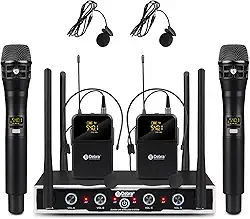 D Debra Sistema de microfone de áudio sem fio Pro DU4004 UHF 4 x 16 canais ajustáveis, sem fio, lapela portátil, microfones, ideal para reuniões na igreja (2 unidades portáteis e 2 bodypack)