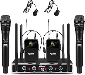 D Debra Sistema de microfone de áudio sem fio Pro DU4004 UHF 4 x 16 canais ajustáveis, sem fio, lapela portátil, microfones, ideal para reuniões na igreja (2 unidades portáteis e 2 bodypack)
