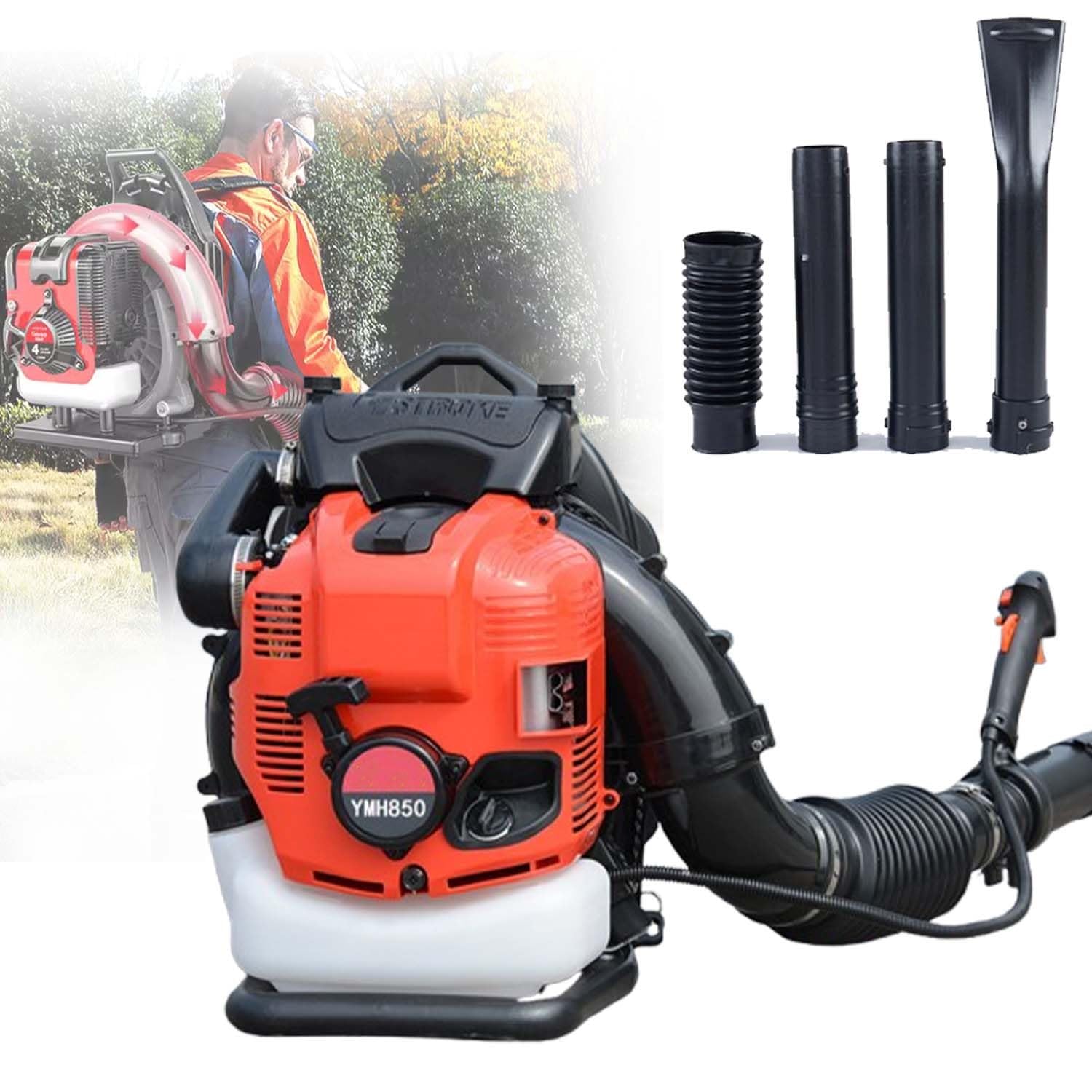 Soplador De Mochila Turbo De 12 CV, 9000 RPM, Motor De Gasolina Silencioso De 4 Tiempos, Boquilla Ajustable Y Regulador De Velocidad para Limpiar Entradas De Vehículos(Red)