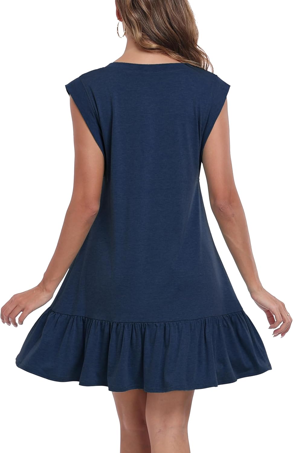 Womens Sleeveless Summer Dress Smocked Casual Loose Ruffle Hem A-Line Swing Mini Dress Sundress - Image 5