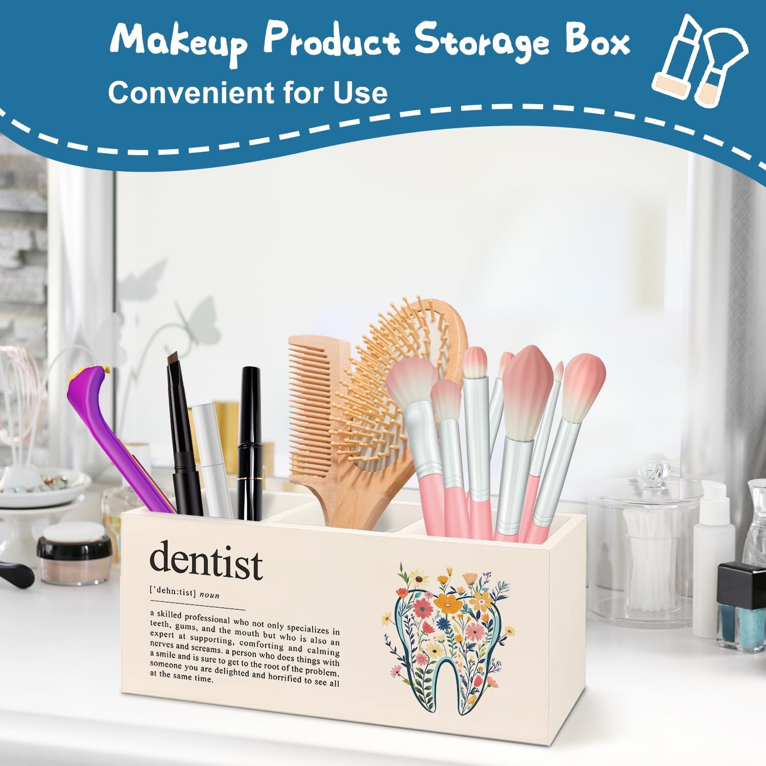 Dental Hygienist Assistant Gifts Tooth Pen Pencil Holder for Women，Doctor Medical Student Graduation Gifts Wooden Organizer for Home Office Desk Table Shelf Decor image 5