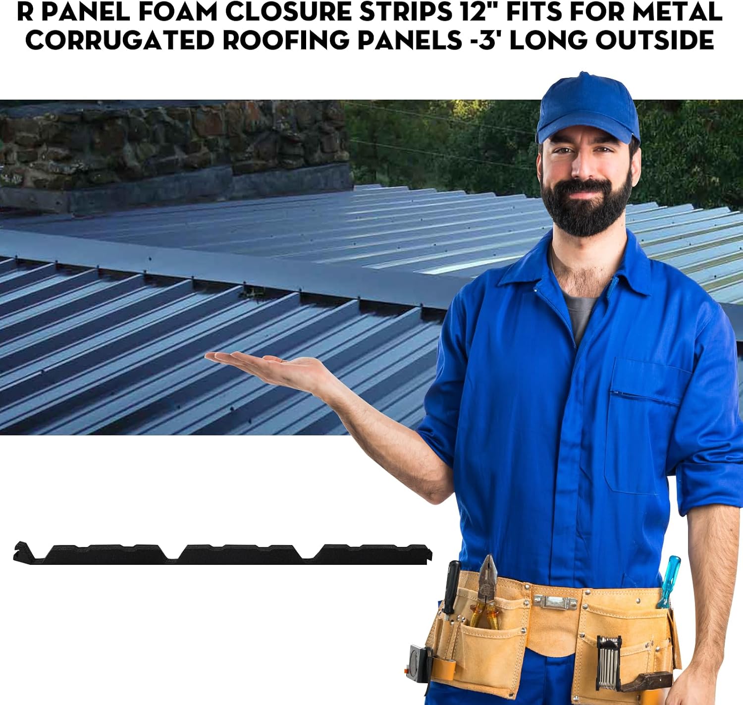SuperDi 12in Outside 10Pcs - 12" Classic Ribbed Profile Foam Closure Strip Fits for Metal Corrugated Roofing Panels Sheets - 3' Long Outside Roof Closure Strips (Closed-Cell Foams Material) | 10Pcs 3' Long Outside Roof Closure Strips for Metal Corrugated Roofing Panels Sheets (Closed-Cell Foams Material)