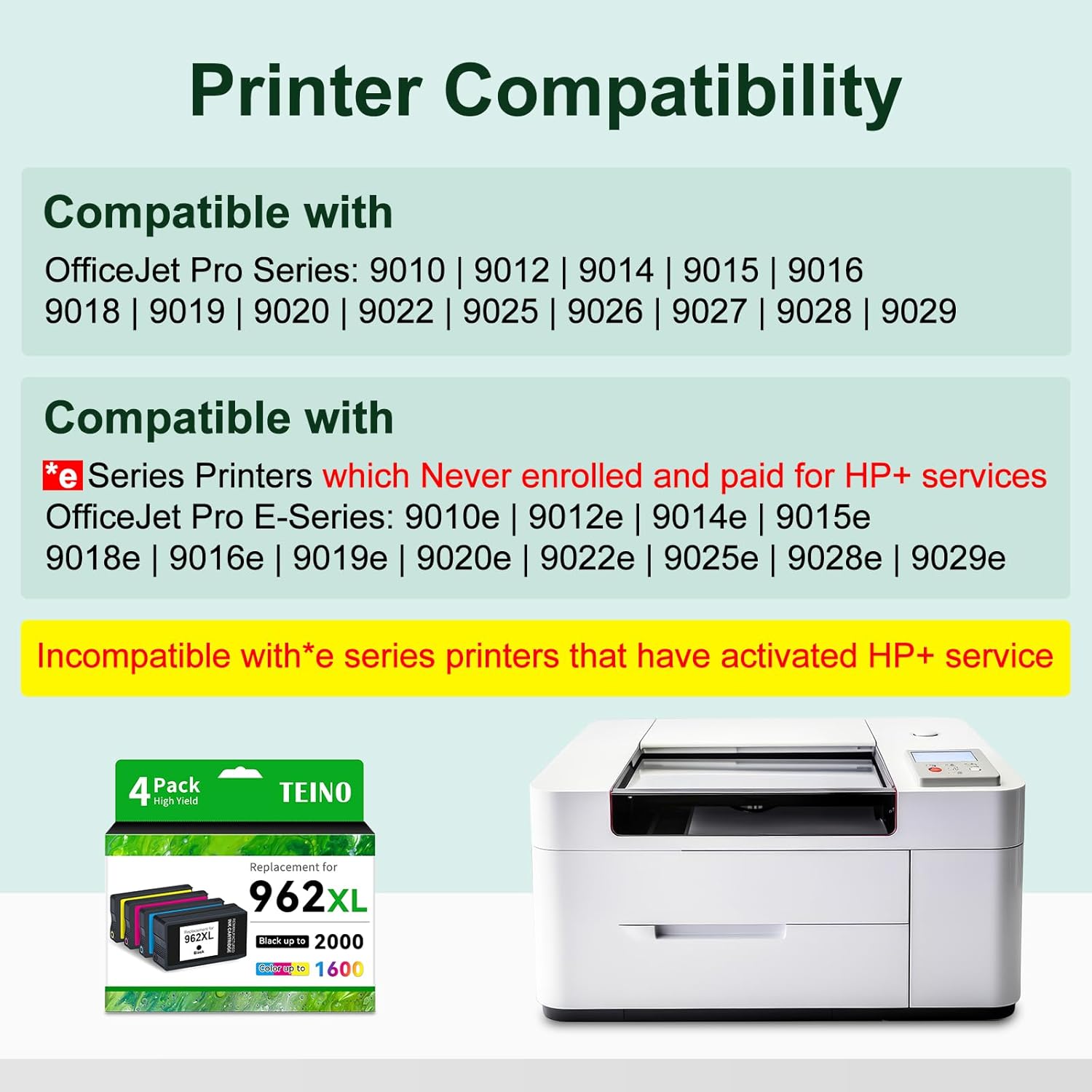 962XL Ink Cartridges Combo Pack Replacement for HP 962XL 962 Black and Color Ink Cartridges Work for hp officejet pro 9010 9015 9018 9020 9025 9026 9019 9012 9013 9014 9016 9022 9023 Printer (4 Pack)