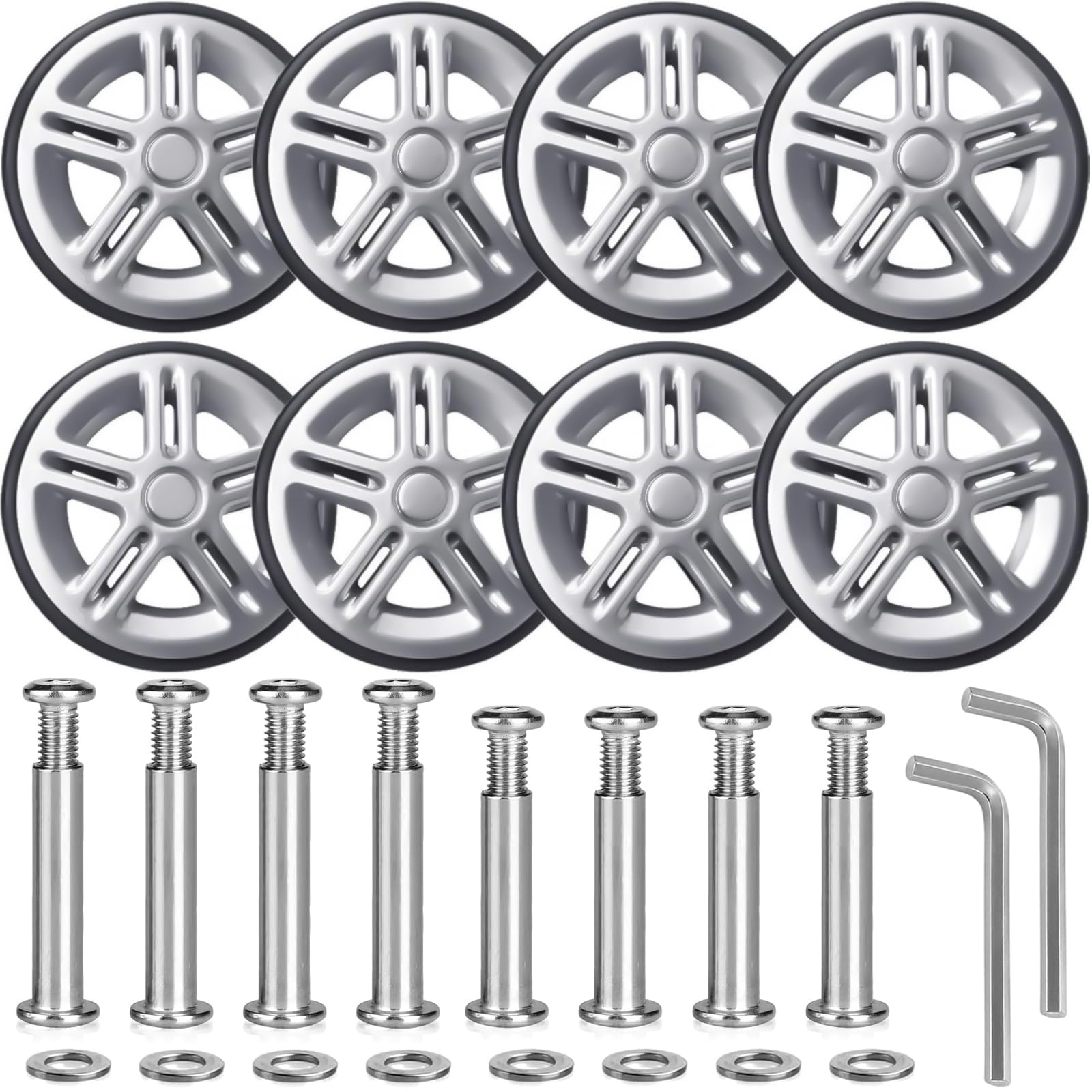 Outher Kit Ruote Di Ricambio Per Valigie E Bagagli - Diametro 8,9 Cm - Silenziose, Gomma Resistente Con Bulloni E Assi