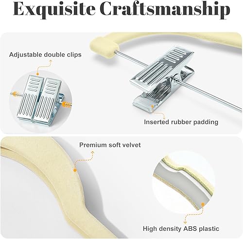Miniatura 4 de HOUSE DAY - Perchas de terciopelo para faldas, paquete de 36, perchas de terciopelo beige para pantalones con clips ajustables, perchas delgadas que