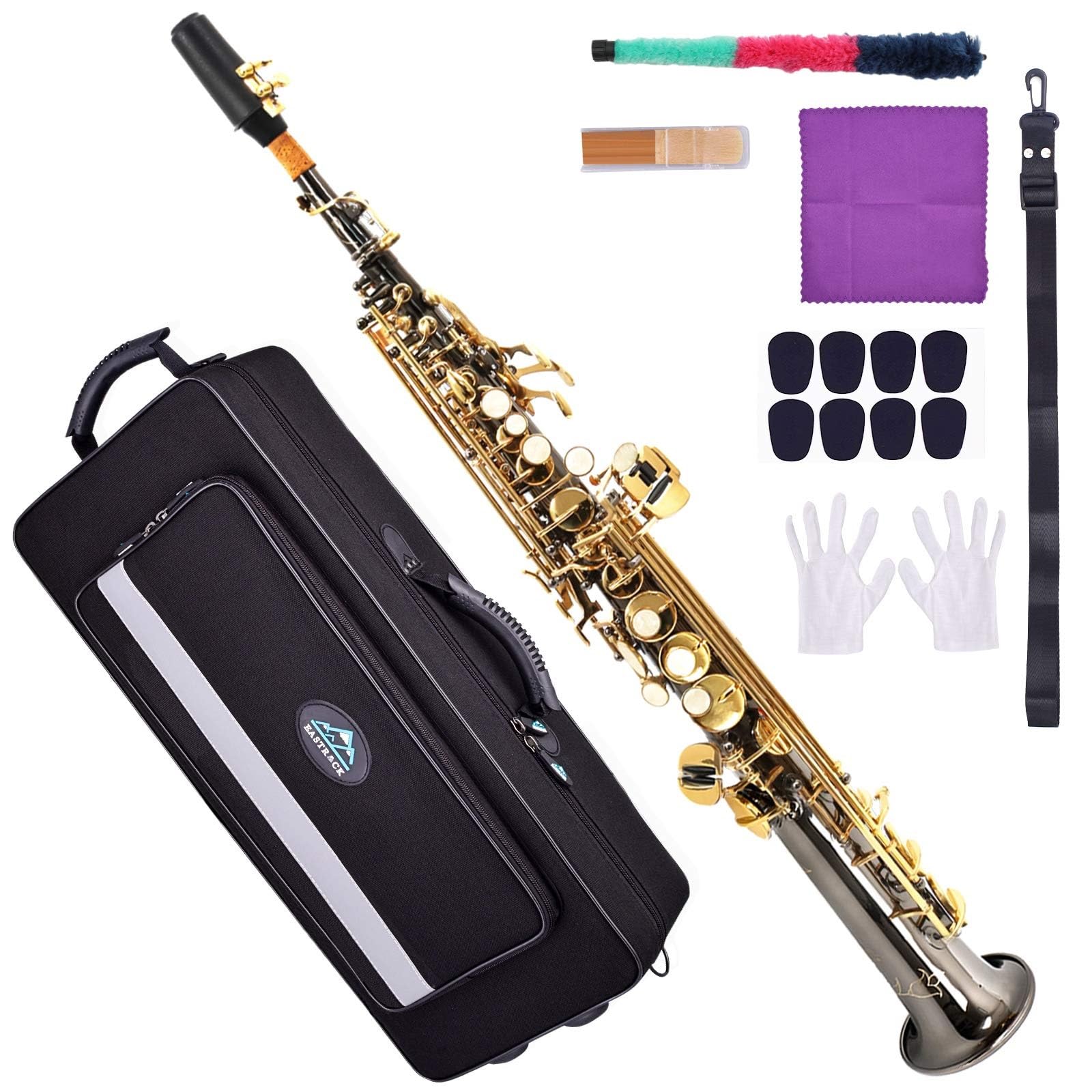 EASTROCK Bb Straight Soprano Saxophone Black Nickel for Beginners Students