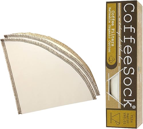 CoffeeSock Hario v60 01 - Filtros de café reutilizables pequeños (2 filtros), filtros de café de algodón natural orgánico fabricados en los Estados