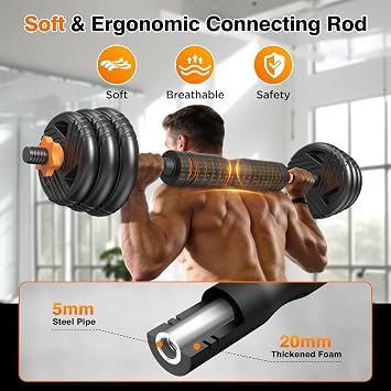 Adjustable Dumbbell Set, 33/44/66/88lbs Free Weights Set with Connector, 5 in 1 Weights Dumbbells Set Used as Barbell, Kettlebells, Push up Stand, Weight Plate, Fitness Exercise for Home Gym Workout