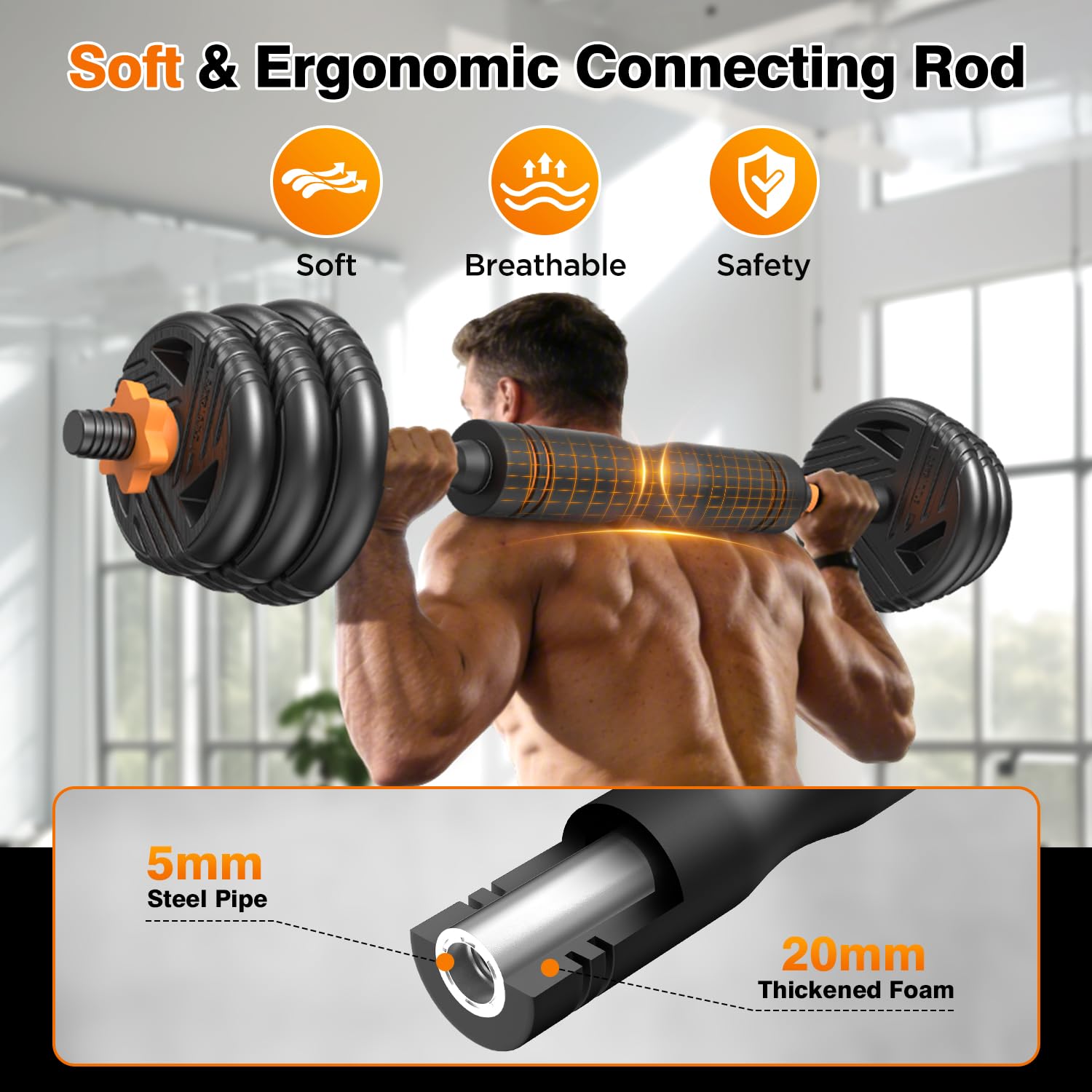 Adjustable Dumbbell Set with Connector for Home Gym Workout | 33/44/66/88lbs 5 in 1 Free Weights Dumbbells Set, Weights Set Used as Barbell, Kettlebells, Push up Stand, Weight Plate