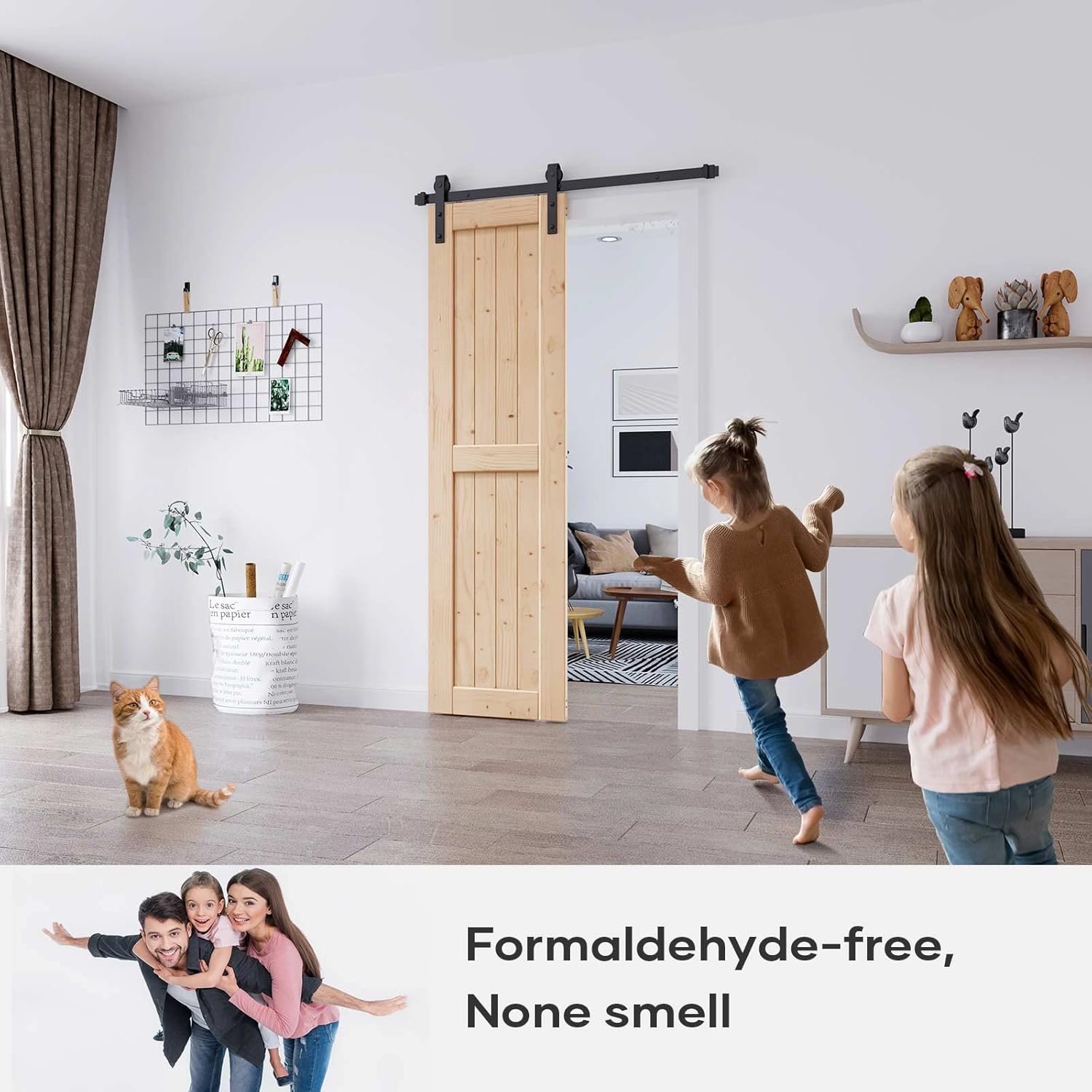 EaseLife 24in x 84in Sliding Barn Wood Door,Interior Doors,DIY Assemblely,Solid Natural Spruce Panelled Slab,Easy Install,Apply to Rooms & Storage Closet,H-Frame