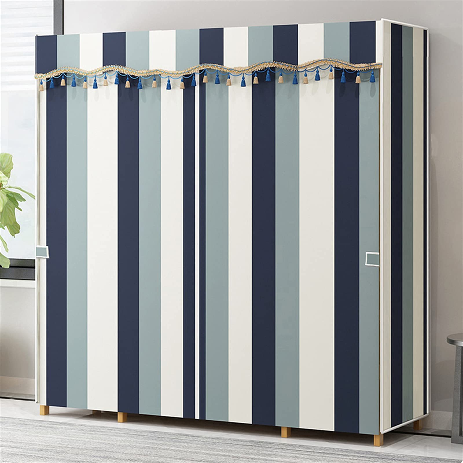 Penderie Portable Armoire en Tissu Armoires de Chambre à Coucher en Tissu,Assemblage en Bois Massif Organisateur de Stockage de Garde-Robe Suspendu Ouvert Séparateurs de Garde-Robe pour Vête