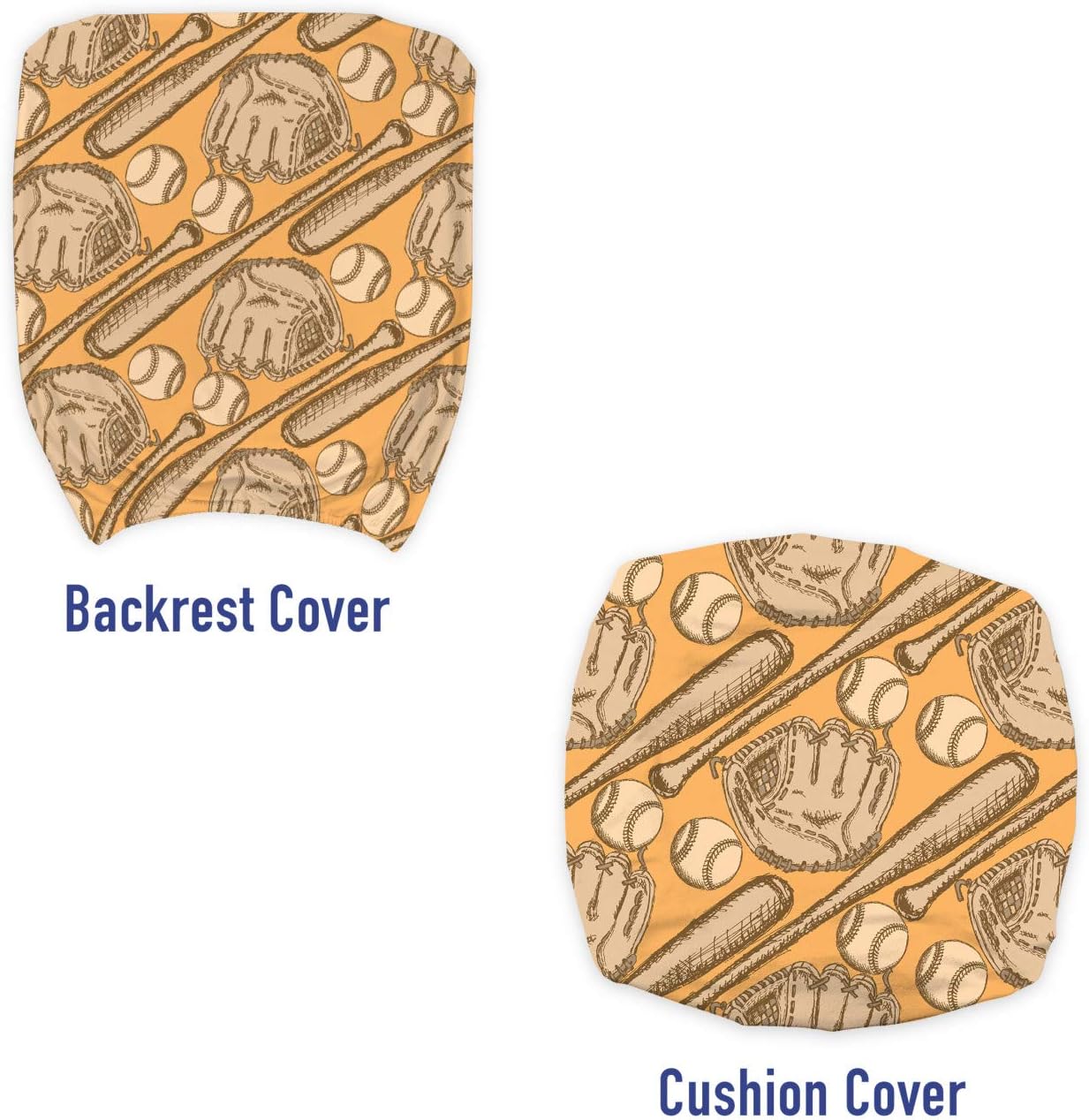 Lunarable Baseball Office Chair Slipcover, Sketch Bat Gloves and Balls Vintage Design Inspirations American Sports, Protective Stretch Decorative Fabric Cover, Pale Orange and Beige
