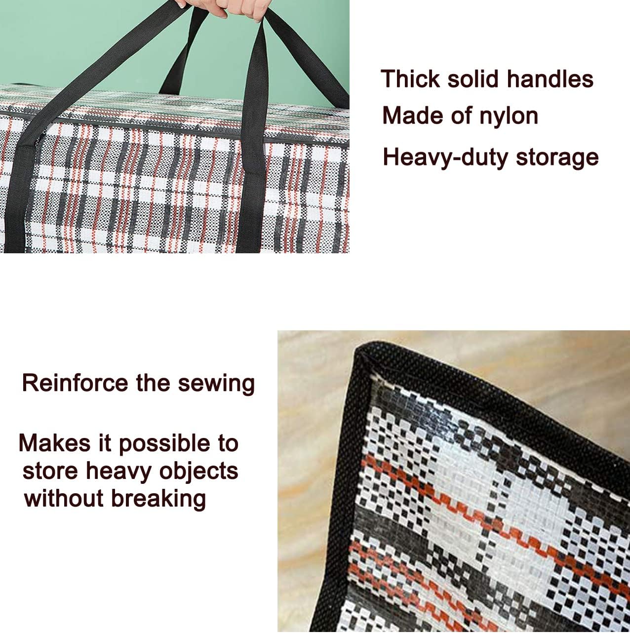 Heavy Duty Extra Large Moving Bags, 168L Jumbo Organizer Storage Bags With Durable Zipper, Water Resistant Totes, Carrying Bag, Camping Bag for Clothes, Bedding, Comforter, Pillow, Moving(Set of 4) - Image 3