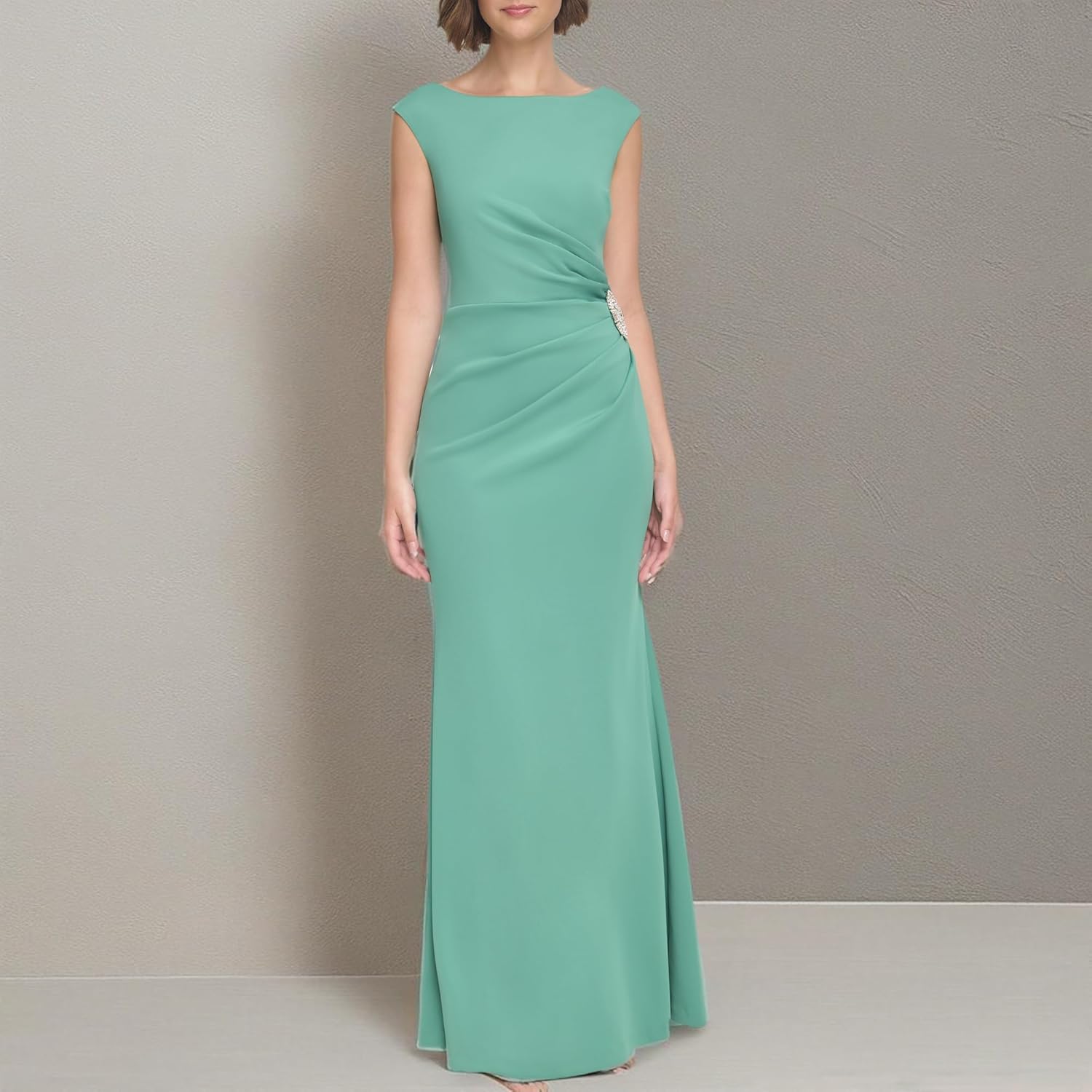 Jessica Howard Womens Ruched Maxi Gown – Cap Sleeves Special Occasion Scoop Neck Dress - Image 5