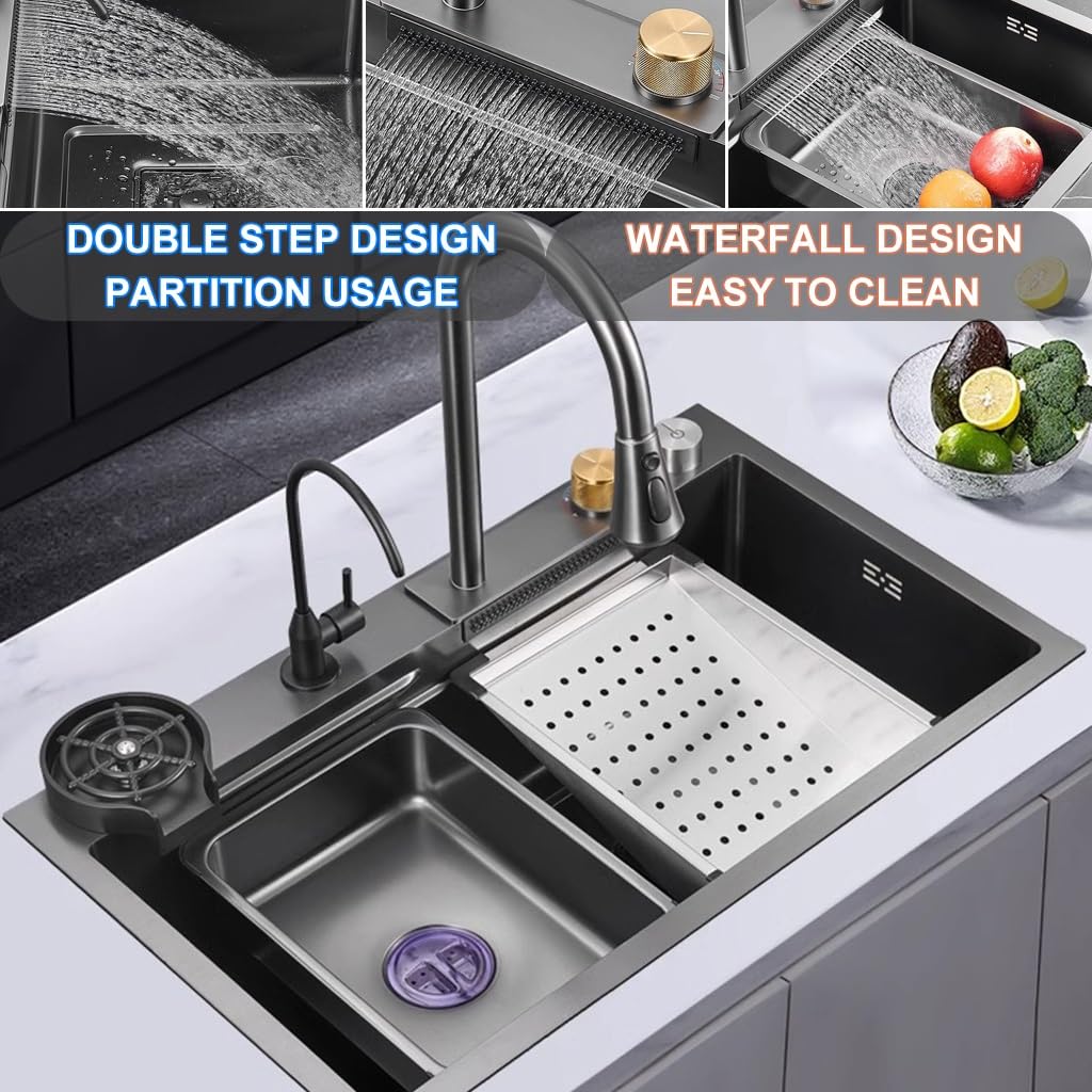 Zlewozmywak kuchenny ze stali nierdzewnej 304 z powłoką nanotechnologiczną, wyciągany kran i umywalka, kompletny zestaw akcesoriów (rozmiar: 80 x 45 x 22 cm)