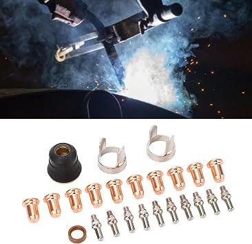 24 Piece Plasma Cutter Consumables, IPT40 Plasma Cutter Tip Electrode Kit, Plasma Cutter Accessories with Brass Zinc Alloy Stainless Steel Material for CUT 55DS Pro CUT 65DS