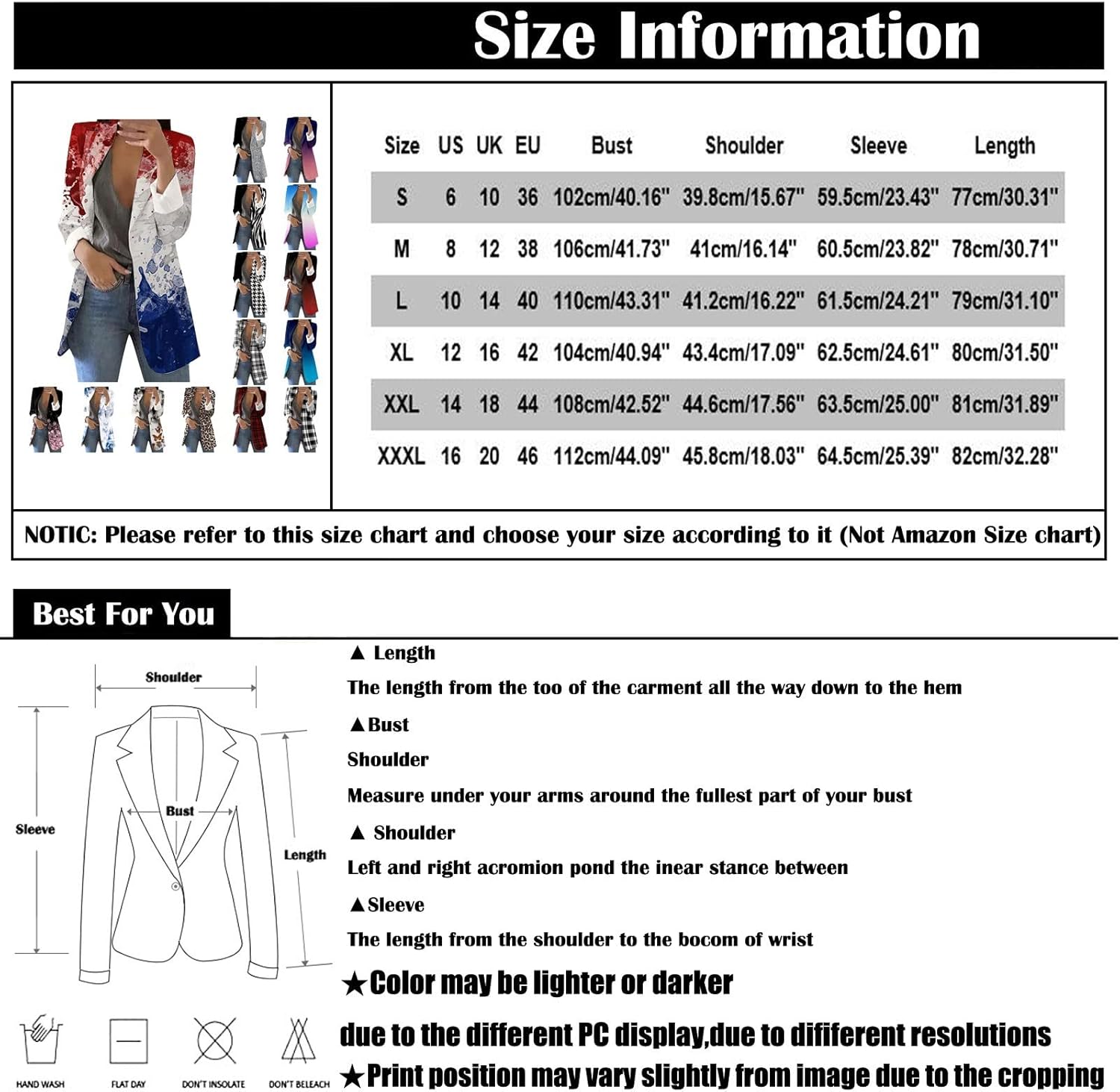 ZEFOTIM Blazers for Women Winter Plus Size Long Floral/Striped Blazer Work Lightweight Fitted Coat - Image 6