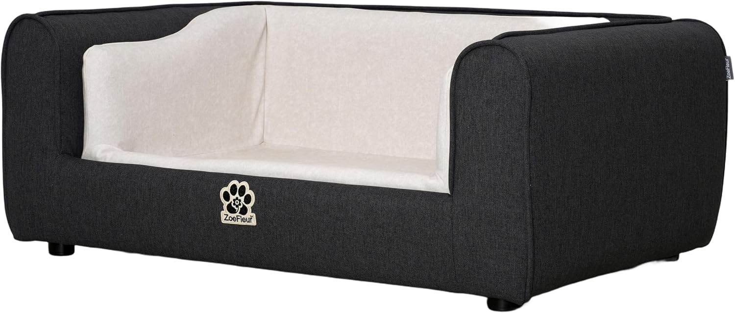 2-in-1 Human & Pet Shared Sofa, Modern Elevated Dog Bed, Two-Tone Grey Cream Indoor Pet Furniture(Grey)