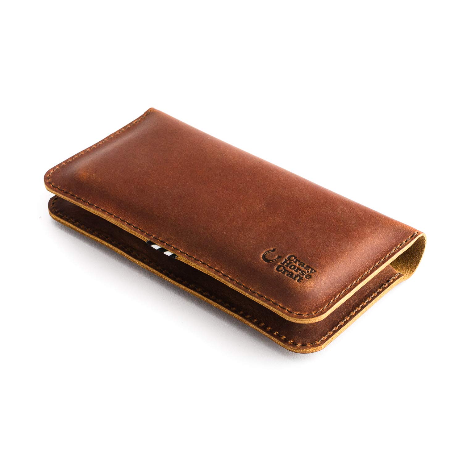 Crazy Horse Craft Leather Wallet for Two iPhones, Double Phone Case Pouch